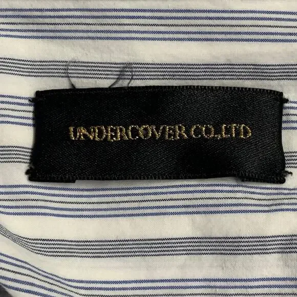 UNDERCOVER SS17 Size M White Stripe Cotton Ruched One Pocket Long Sleeve Shirt